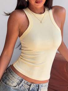 GAOVOT 女士无袖休闲黄色Y2K风格圆领背心，夏季 - 黃色 - 查看 9