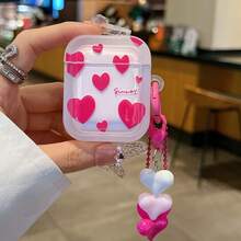 Pink Heart Element Soft Thick Bluetooth Earphone Case Heart-Patterned Heart-Shaped Frame Design Compatible With Airpods Pro 3/ 4, 3, 1/2, Pro, Pro 2 Bluetooth Earphone Case Protective Cover Spring Birthday Gift Party Case - Multicolor - View 12