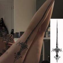 Long Sword Tattoo Sticker, Waterproof & Long-Lasting 1-2 Weeks On Legs, Back, Arms, Party Temporary Tattoo, Elegant Long Sword Pattern, Herbal Semi-Permanent Waterproof Durable Non-Reflective Tattoo For Men & Women - Black - View 3