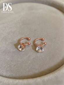 1 Pair Fashionable Rhinestone Ear Cuff Earrings, Versatile Elegant Clip-On Earrings For Women Without Pierced Ears, Luxury Delicate Earrings - Rose Gold - View 3