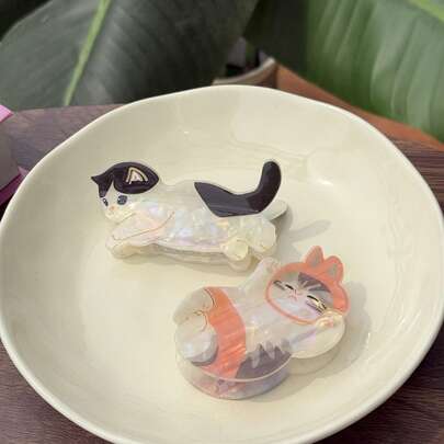 2026新款懒人彩色可爱猫咪醋酸纤维发夹，甜美鲨鱼醋酸纤维发夹