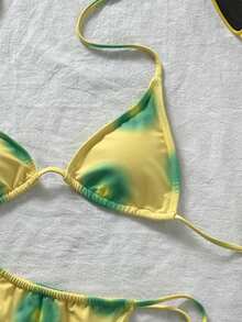 Bộ bikini buộc dây hở lưng, cổ yếm, nhuộm tie-dye thanh lịch, thích hợp cho bãi biển và kỳ nghỉ. - Nhiều màu - Xem 6