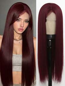 26英寸女士灰色挑染金色/红色/酒红色蕾丝4*1直发假发，耐热，优雅顺滑，百搭，适合圣诞节、狂欢节等场合，适合所有女性佩戴。 - 彩色 - 查看 14