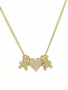 A Unisex Micro Pave Heart & Human Pendant Necklace,Perfect For Daily Wear And Gifting - One Size Fits All - View 2