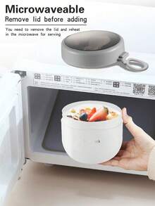 Oatmeal Cup, Breakfast Cup, Portable Yogurt Cup With Lid And Spoon, Sealed Lunch Box, Round Bento Box Set With Utensils - White - View 3