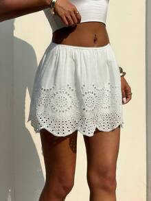 Sunny Girly Women's Summer Y2K Sexy & Alluring Asymmetrical Hem Embroidered Cutout Mini Skirt, Ideal For Beach, Vacation, Street Style, Casual Daily And Loungewear - White - View 7