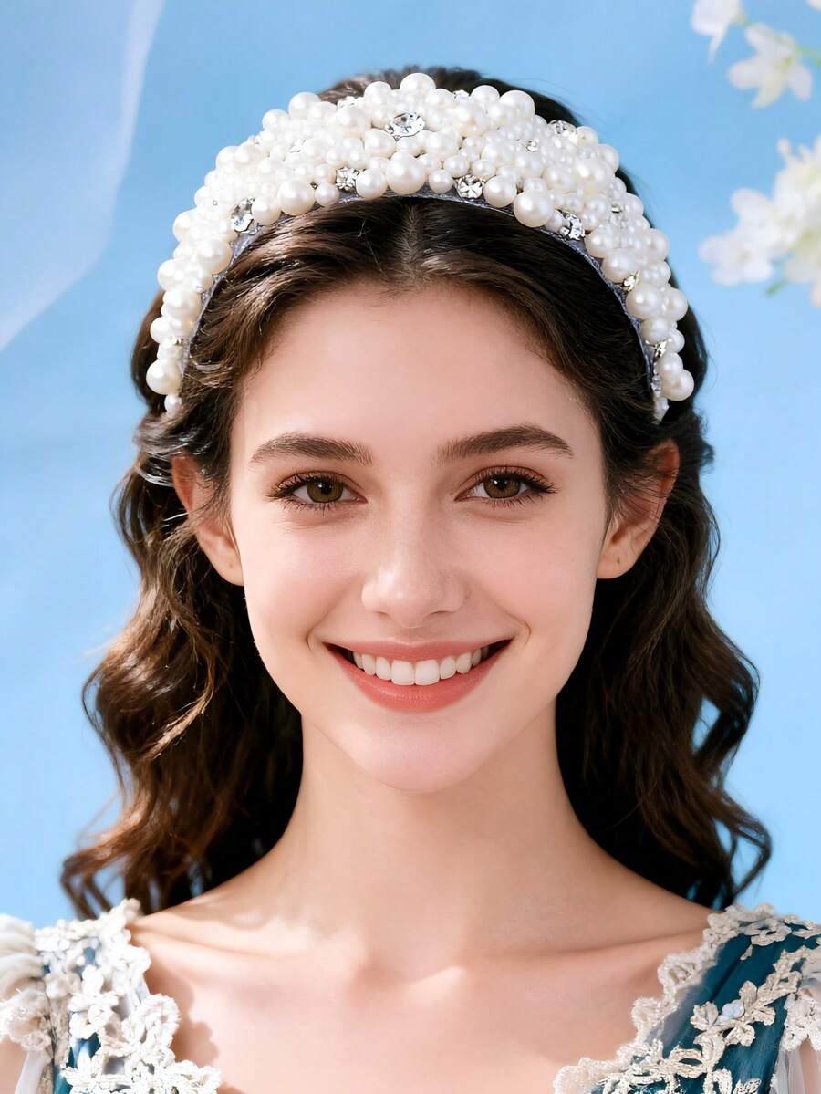 1 pieza Diadema de mujer minimalista con perla, accesorio de cabello elegante y lujoso hecho a mano para uso diario - Blanco - Ver 1