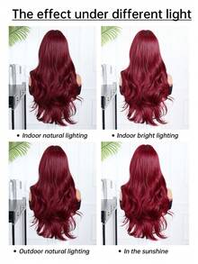 Tóc giả dài 24 inch màu đỏ tía, xoăn nhẹ, có mái, thời trang hàng ngày, dự tiệc, cosplay, đi nghỉ mát, họp mặt gia đình, quà tặng Ngày của Mẹ, quà tặng Eid, quà tặng mùa tựu trường. - Màu Đỏ Sâu - Xem 11