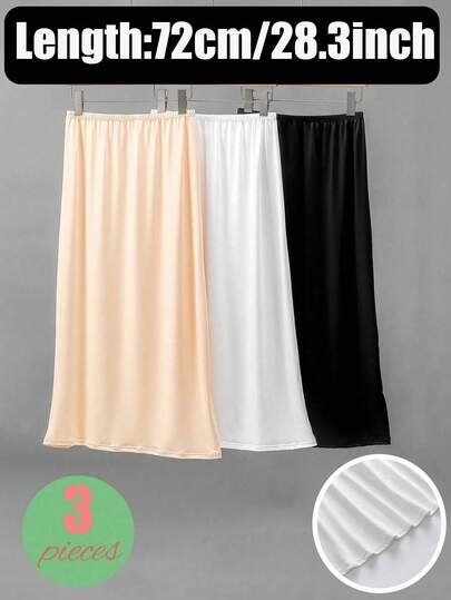 Three Pieces Set/Two Pieces Set/ Set With Hip Lining Skirt, Anti Glare, Available In Multiple Colors/Solid Colors, Spring And Summer Styles, Anti Light And Anti Transparency Mid Length Skirt With Lining, Lace Hem, Anti-Static, Elastic Waistband, Suitable For Slightly Plump Girls, Suitable For Daily Wear