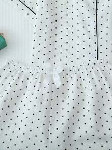 2pcs/Set Women's Mini Polka Dot Printed Pajama Set With Contrast Trim Button-Down Shirt And Bow Tie Shorts, Perfect For Home Wear In Summer White Set,Two Pieces Set - trắng - Xem 7
