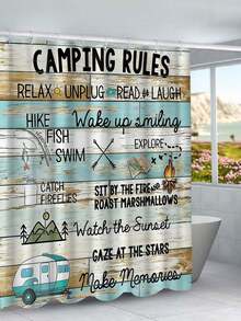 Farmhouse Style "Camping Rules" Shower Curtain Set, Includes Rug And Toilet Seat Cover: 71" X 180" Curtain, 29.5" X 75" Rug, And 18.5" X 14.5" Seat Cover - Multicolor - View 21