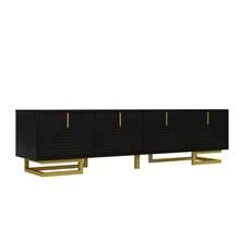 TV Stand With Textured Doors, TV Furniture, Gold Handles And Gold Legs - 黑色+刨花板 - 查看 9