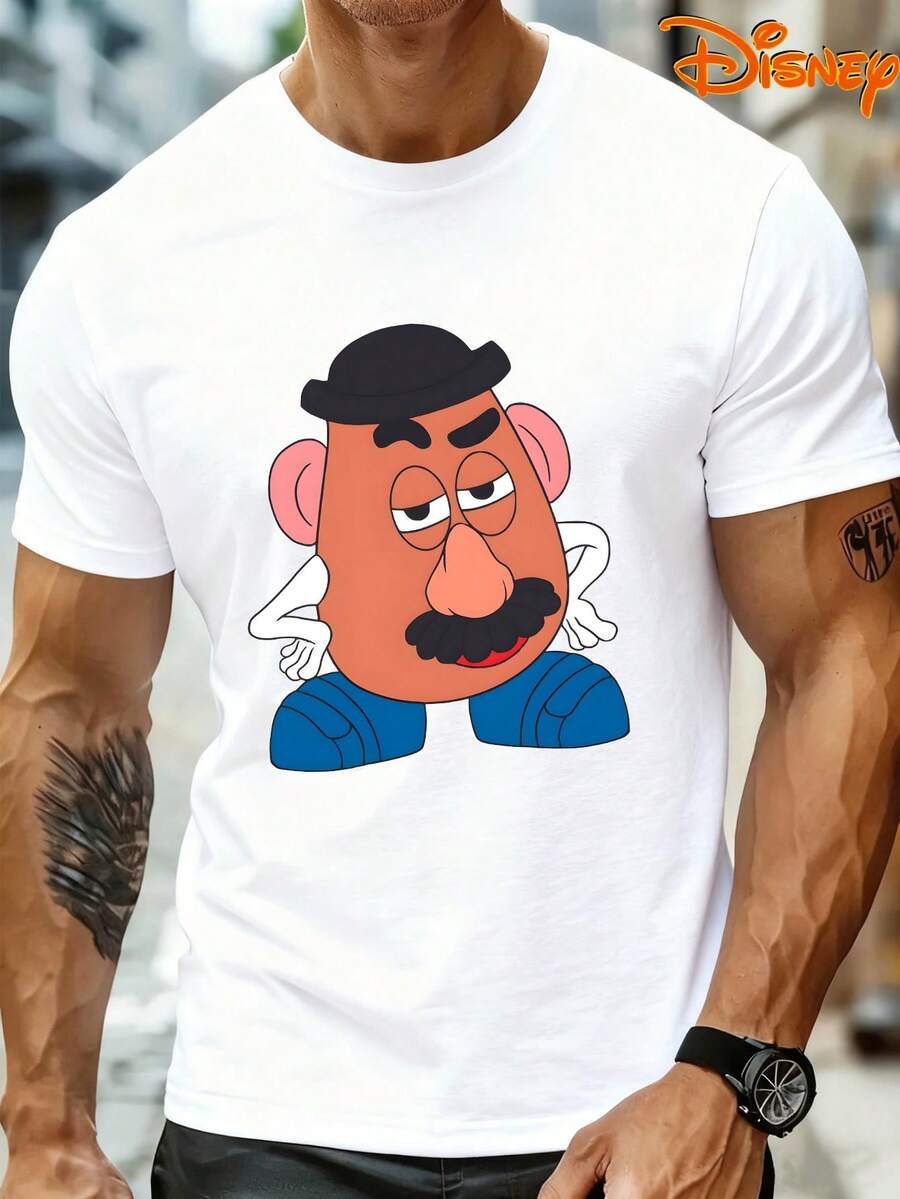 Disney Men's Casual T-Shirt, Mr. Potato Head Cool Pose Print, Nostalgic & Playful Design, Ideal For Toy Story Fans & Daily Wear - 白色 - 查看 1