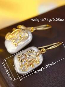 1 Pair Women's Sparkling Cubic Zirconia Faux Pearl Pendant Earrings, Valentine's Day Gift - Yellow Gold - View 11