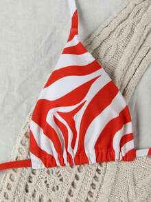 New Women's Red & White Zebra Print Casual Sexy Backless Tie-Up Beach Party Date Club Stage Performance Bikini Set, Spring/Summer - Nhiều màu - Xem 4