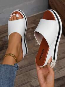 2026 Summer Women's Fashion Lightweight Super High Heel Shoes, Solid Color Slip-On Elastic Comfortable Ladies Shoes For Vacation - White - View 5