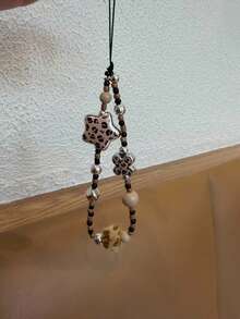 Leopard Print Flower Phone Lanyard, Handmade Beaded Camera/Earphone Strap Chain, Multi-Function Lanyard - Multicolor - View 5