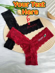 1 buc chiloți tanga cu text personalizat, brodați cu nume, text, literă, număr pe talia stângă, lenjerie intimă sexy din dantelă pentru femei, chiloți tanga cu text personalizat cu nume, cadou pentru soție, prietenă, iubită, cea mai bună prietenă de Ziua Îndrăgostiților, Crăciun, Halloween, Ziua Recunoștinței, ziua de naștere, aniversare - Multicolor - Vizualizare 6