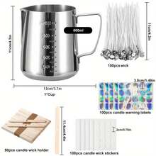Candle Making Kit Supplies, DIY Candles Craft Tools,1pc Candle Make Pouring Pot,100pcs Candle Wicks, 100pcs Candle Wicks Sticker And 50pcs 1-Hole Candle Wicks Holder 100 Candle Warning Stickers - 600ml Set - View 2