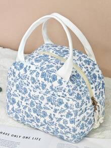 Large Capacity Reusable Insulated Lunch Bag Lunchbox Tote, Zipper Design Simple & Elegant, Mother's Day Gift, Essential For Picnic Food Storage & Keeping Warm Bag For School School Accessories School Stuff - 藍白色 - 查看 1
