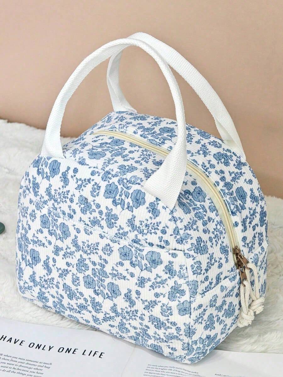 Large Capacity Reusable Insulated Lunch Bag Lunchbox Tote, Zipper Design Simple & Elegant, Mother's Day Gift, Essential For Picnic Food Storage & Keeping Warm Bag For School School Accessories School Stuff - 藍白色 - 查看 1