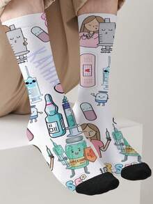 1-Pack 360-Print Nurses' Day Themed Socks – All-Season Unisex Novelty Socks, Fashionable Streetwear Style Crew Socks - Multicolor - View 17