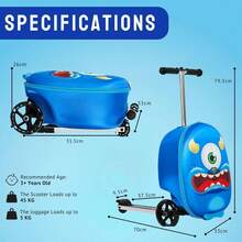 Aafan Ride On Scooter Suitcase With Foldable Design, Smooth Wheels And Spacious Storage - Monster - View 6