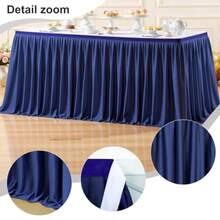 Falda de mesa azul marino para mesas rectangulares falda de computadora de 6 pies para profesores aula volantes falda de computadora de tela de poliéster para novia baby shower fiesta de - Azul Oscuro Paquete de 2 pies - Ver 7