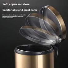 Metal 5L Flip Gold Trash Can Waterproof Garbage Foot Pedal Silent Trash Can Suit For Hotel Bathroom Dust Bin Kitchen Household - Champagne - View 5
