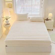 1Pcs Ultra-Soft Faux Rabbit Fur Fitted Sheet, Plush Fluffy Warm Deep Pocket Bed Cover, Machine Washable Solid Grey Mattress Protector, Twin/Full/Queen/King Size - Pillowcases NOT Included - trắng - Xem 2