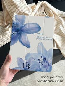 A Cute Cartoon Anime Blue Flower & Letter Pattern Double-Sided Acrylic Transparent Crystal Back Cover, Shock-Proof, Suitable For IPad 7th, 8th, 10th Generation (10.2 Inch), Built-In Pen Slot, Support Sleep/Wake Function, Ideal Gift Choice - Multicolor - View 3