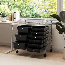 9 Drawers Storage Cart, Multipurpose Rolling Carts With Lockable Wheels, Mobile Utility Storage Trolley Organizer - Black - View 2