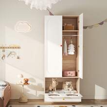 Combined Wardrobe, 2 Pieces, With Clothes Hanger, With Cat Bed, Painted Panel + Particle Board, Ceramic Handle, White + Natural Wood, 160*50*200 Cm - White - View 8