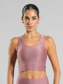 FITNATION Tank Top Made Of Micro-Ribbed Fabric With A Shiny Finish, High Elasticity, And Support. - 乾枯玫瑰色 - 查看 2