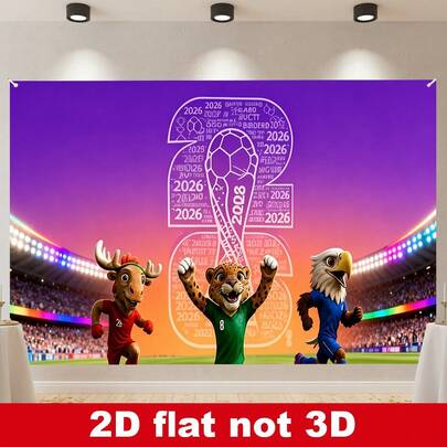 1 pieza de pancarta de fondo para la Copa Mundial 2026, adecuada para la decoración de la fiesta de fútbol, impresión de la mascota del día del partido, fondo para cabina fotográfica, decoración de pared de cumpleaños, que incluye elementos oficiales y de la mascota, adecuada para bar y accesorios de cabina fotográfica. Hay disponibles varios estilos y tamaños para seleccionar.