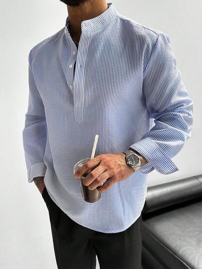 GloMan 复古风男士衬衫，半开领亚麻质感衬衫，透气长袖上衣，宽松版型，适合度假、派对、办公等场合，优雅休闲的男士礼物，春秋必备单品。圣诞节和新年送给父亲或丈夫的理想礼物。母亲节礼物。