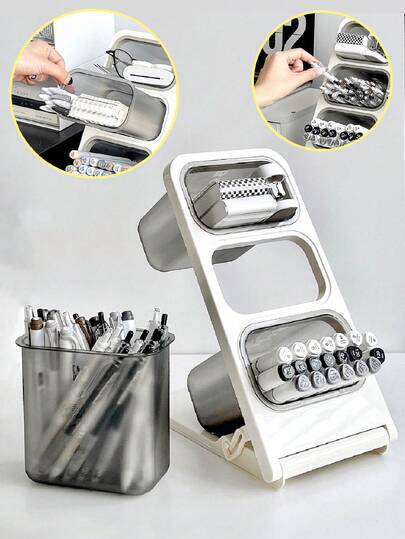 حامل مكتبي مائل كبير السعة - حامل أقلام تحديد للطلاب ومستلزمات المكتب قطعة واحدة