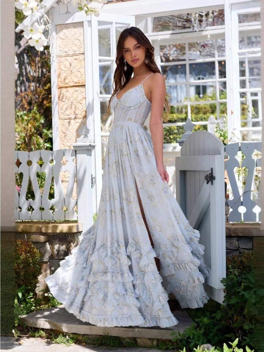 Beautiful And Unique Suspender Dress For Seaside Vacation, Super Beautiful Temperament, Waist Cinching Long Skirt, Children's Summer Casual Fashion Long Skirt - Màu xanh lam - Xem 1