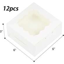 Hộp đựng bánh Makaron màu trắng nâu hồng, có cửa sổ, kích thước 6x6x3 inch, dày, thích hợp cho tiệm bánh. - Trắng - Xem 8