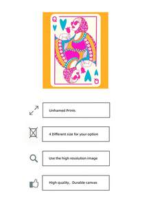 1pc Frameless Queen Of Hearts Card, Colorful Preppy Y2K Print, Pink & Orange Art Poster, Boho Wall Decor, Girly Dorm Art, Retro Funky Wall Art, Vintage Chic Poster For Living Room - Playing Cards - View 7