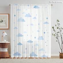 Bộ 2 rèm voan in phẳng 2D, với họa tiết mây và sao màu xanh nhạt mộng mơ, bán trong suốt và độc đáo, phù hợp cho phòng khách, phòng ngủ và phòng chơi. - Nhiều màu - 2 chiếc - Xem 9