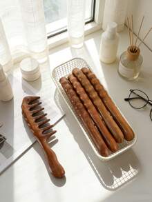 1pc Wide-Tooth Massage Sandalwood Hair Curling Comb, Ins-Style Natural Wood Handle Wavy Pattern, Scalp Massage, Home Use, Mother's Day/Valentine's Day Gift, Approx. 20cm Length - Wide-tooth Massage Comb - View 10