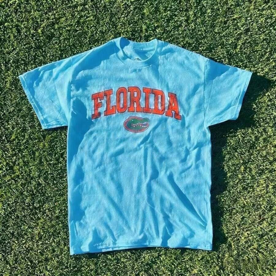 Summer Tops Summer New Short Sleeve Pattern Top ,Vintage Florida State Gators Shirt White New White All Sizes, Shirt Hot Summer TopsNew Comfortable Retro Cotton T-Shirt-Unisex Summer Casual Vintage Cotton Printed T-Shirts For Couples - 藍色 - 查看 1