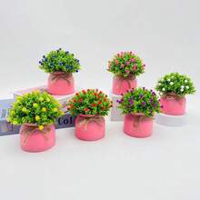 1pc Star Sky Rope Pink Potted Plant, Office/Home Desktop Decor Artificial Flower Bonsai, Mini Artificial Potted Plant, Artificial Greenery, Small Space Decor - Multicolor - View 6