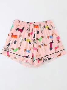 3pcs Sets Breathable Short Sleeve, Women Pajama Sets, Shorts & Long Pants, Lapel Button Short Sleeve. Suitable For All Seasons, Comfortable Loose Fit, Cartoon Sausage Dog Animal Pattern - Multicolor - View 7