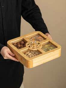 1pc Round Compartment Fruit Plate, Dessert Display Tray, Multi-Function Fruit Platter, Suitable For Dining Table Decor, Home And Kitchen Dining Plate - Square Fruit Plate With Window Decoration - View 10