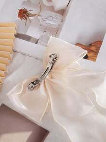 1pc Sweet Pink Princess Style Lace Bow Decor Wave Ribbon Spring Hair Clip, Elegant And Soft Spring Hair Accessory, School Stuff, College, Pink Hair Clips, Bows, Cute, Classy, Winter Outfit Women, Girly, Accessories, Valentines Accessories, Hair Accessories Women - 杏色 - 查看 3