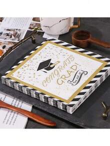 40/20pcs/Pack Graduation Season Napkins, Black & Gold Graduation Party Table Decor Napkins, Personalized Graduation Party Napkins, Perfect For Graduation Celebration - Multiple Styles - View 5