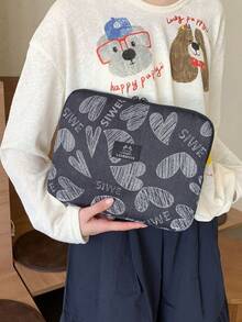 Laptop Bag / Tablet Bag 11-Inch / 14-Inch Laptop Bag / Bag / Laptop Case Denim Color Heart Pattern Waterproof Portable Computer Protective Cover / Small Bag / File Bag / Laptop Inner Bag / Computer Carrying Bag 11/13/14/15.3/15.6 Inches Portable Tablecloth Bag Suitable For 9-11-Inch Air 4 / 5 Pro 11/Mini 5/6 Protective Cover / Shockproof Bag School Season Essential Bag Laptop Bag For Women Laptop Sleeve Laptop Cover For Business Travel Essentials - Multicolor - View 4