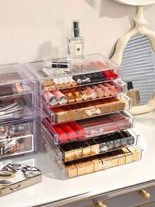 多功能透明化妆品收纳盒：多层设计，大容量，插片式安装 - 非常适合收纳化妆品、护肤品和文具，无需电源 - 多色 - 查看 4